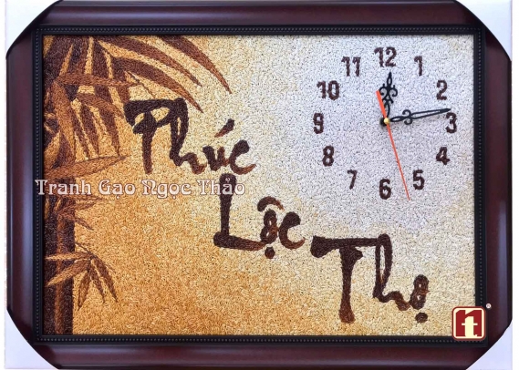Tranh Gạo Thư Pháp Phúc Lộc Thọ - Đồng Hồ