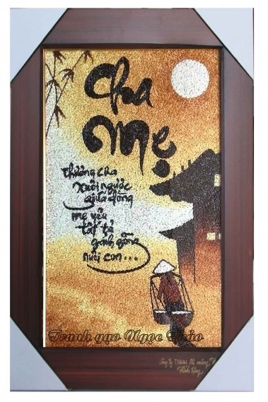 Tranh Gạo Thư Pháp Cha Mẹ