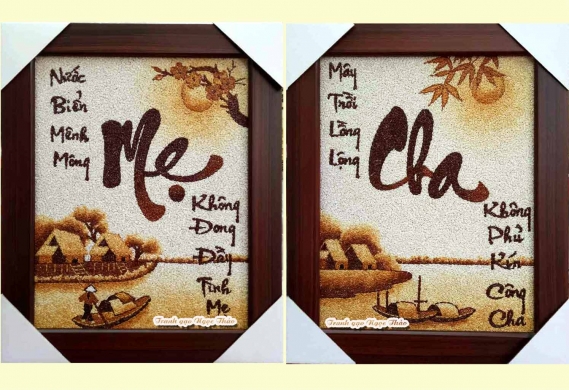 Tranh Gạo Thư Pháp Tặng Cha Mẹ