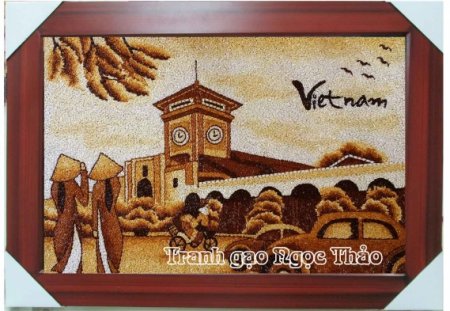 tranh gạo phong cảnh chợ Bến Thành